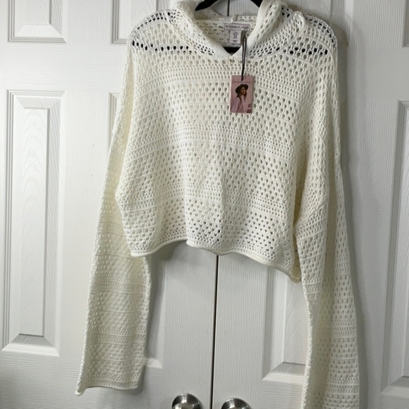 Sincerely Jules White Open Knit Hoodie Top Size XL - Picture 3 of 9